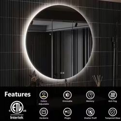 HOMEIBRO 36” round letter, bathroom mirror antique fog & 3- color