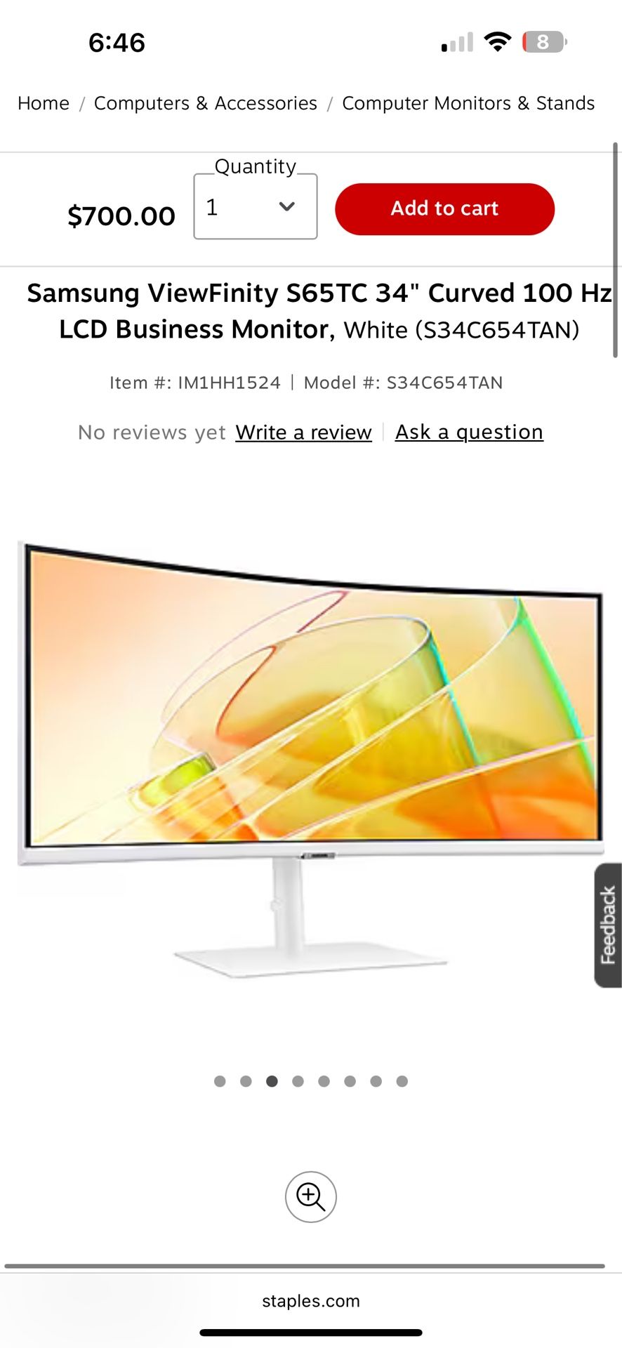 Samsung Viewfinity S65tc 34” Curved Monitor