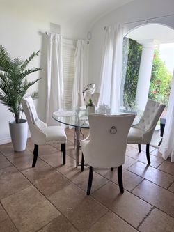 Modern Glass Dining Table with 4 Upholstered Chairs