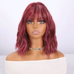 Short Wavy Bob Wig with Bangs