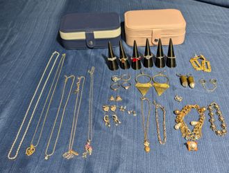 29 Pieces of Costume Jewelry and 2 Jewelry Boxes - Necklaces, Bracelets, Earrings, Rings, and More