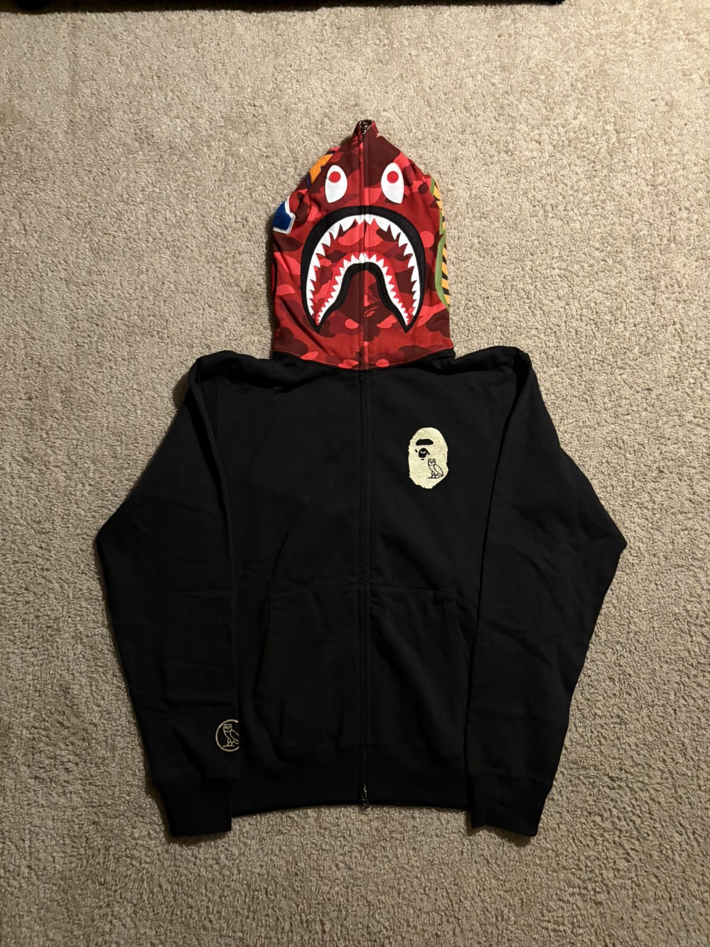 BAPE x OVO Shark Full Zip Hoodie Black Size XL