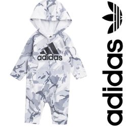 ADIDAS Camo Print Hooded Fleece Coverall 1pc Outfit Size 9 Months