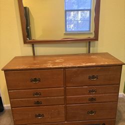 Vintage Wooden Dresser with Mirror – 9-Drawer Storage
