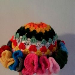 Scrap Yarn Granny Square Ruffle Hat 