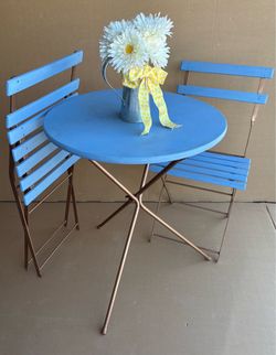 Blue Bistro Table and 2 Chairs Set foldable