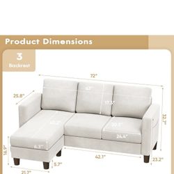 L Shape 3 Seater White Couch With Ottoman 