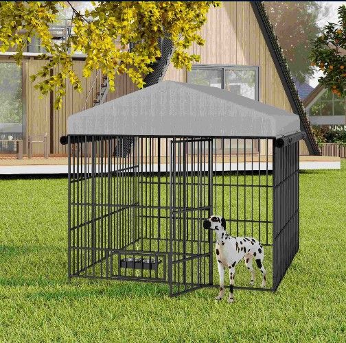 Large Dog Kennel Outdoor Pet Pens Dogs Run Enclosure Animal Hutch Metal Coop Fence with Roof Cover(6.6'L x 6.6'W x 6.4'H)