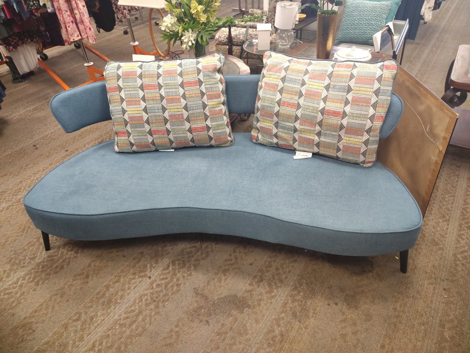 Retro “ish” Blue Couch And Pillows *like new” Purchased 6/25