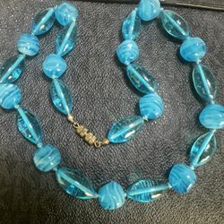 VINTAGE MURANO GLASS NECKLACE. BLUE . SPAIN, 60s