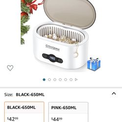 Ultrasonic Jewelry Cleaner 22 Oz, 45000Hz Sonic Jewelry Cleaner with 5 Digital Timer, 59" Detachable Power Cord, SUS 304 Tank, Silver Jewelry Cleaner 