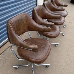Brown Leather Rolling Chairs Set of 4