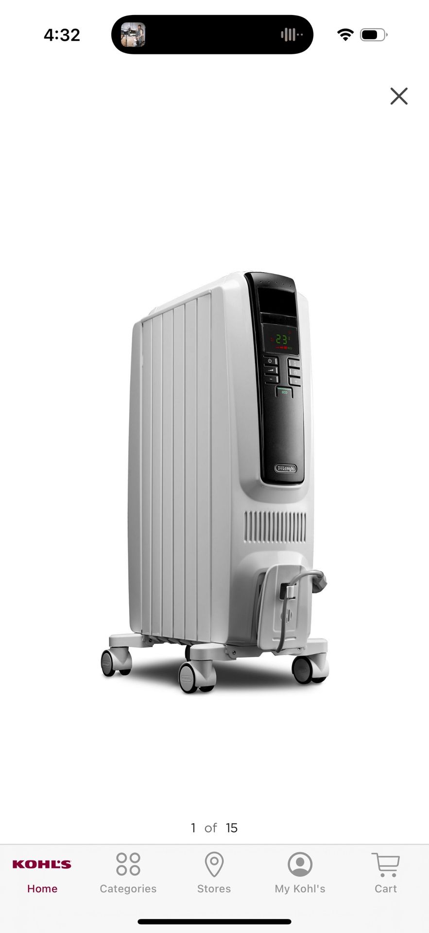 New! De'Longhi Dragon Digital Oil Filled Radiator Heater, 1500W Electric Space Heater for indoor use