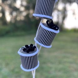 Black and White Striped Round Present Packages Spray Stem Christmas Pick