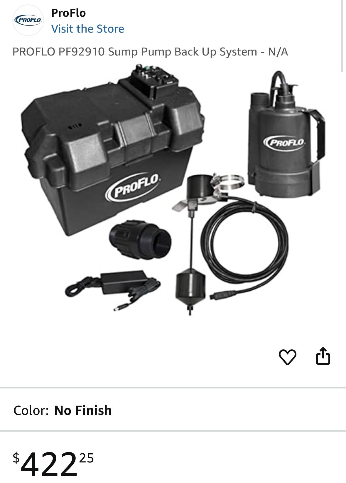 PROFLO PF92910 Sump Pump Back Up System - N/A