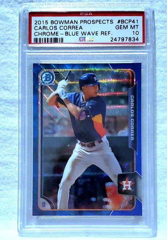 2015 Bowman Chrome Prospects Blue Wave Refractor #BCP41 Carlos Correa RC PSA 10 POP 14