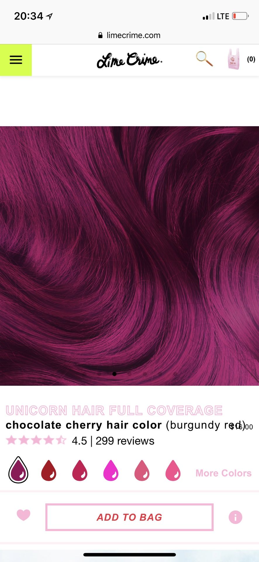 Chocolate Cherry Lime Crime Unicorn Hair Dye