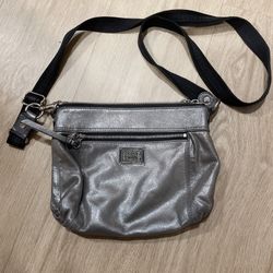 COACH POPPY LEATHER SILVER METALLIC LEATHER BAG