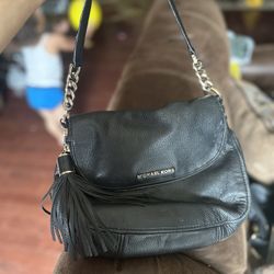 Michael Kors Black Leather Flap Bag with Tassel