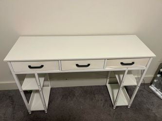 ODK Office Small Computer Desk: Home Table with Fabric Drawers & Storage Shelves, Modern Writing Desk, White, 48"x16"