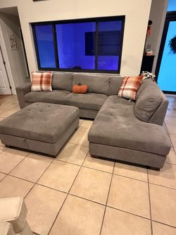 Gray Sectional Sofa with Ottoman
