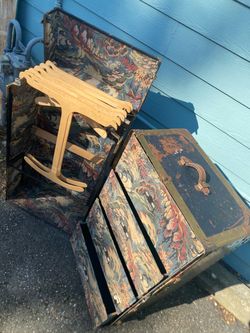 Vintage Floral Steamer Trunk with Brass Hardware