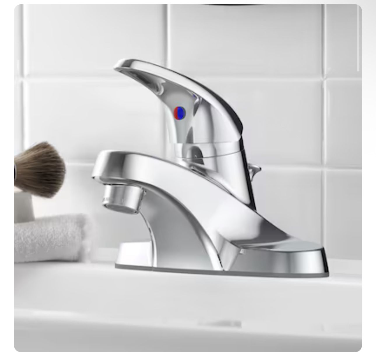 Project Source Webber Polished chrome 4-in centerset 1-handle WaterSense Low-arc Residential Handle Bathroom Sink Faucet with Drain with Deck Plate