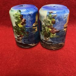3 Inch Handmade Hand Painted Ceramic Greek Salt/Pepper Shaker Set Imported From Greece