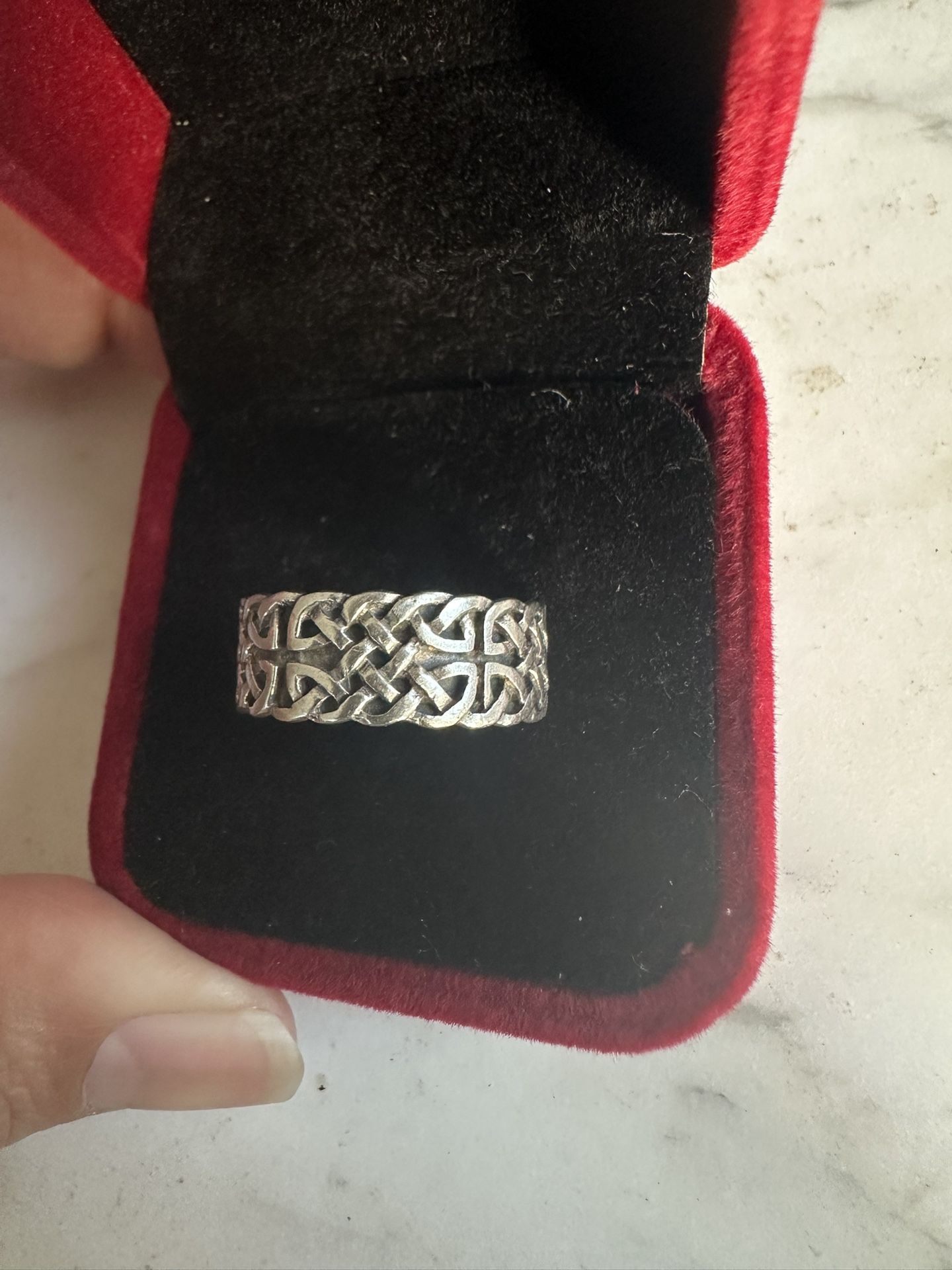 925 Sterling Silver, Celtic W/ Cross Design Wide Band Ring , Size 9.25, Marked 925 , Design All Around The Band, Very Nice Ring