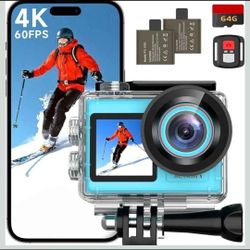 4K60FPS 30MP Action Camera with Front LCD and Touch Rear Screens, Underwater Camera with 64GB Memory Card, 132FT Waterproof Camera, EIS, 5X Zoom, WiFi