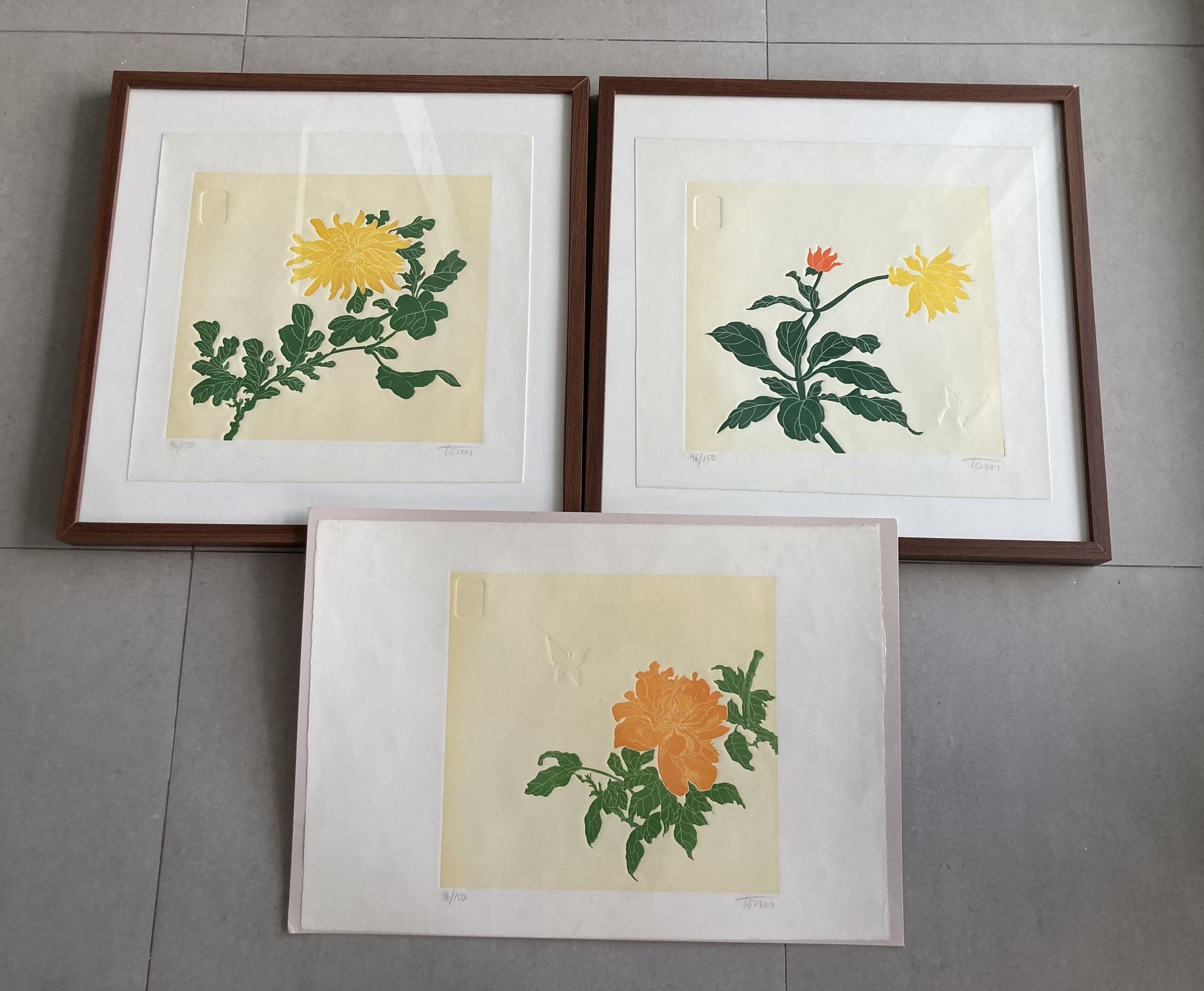 Set of 3 Fernando Torm Embossed Etching Original Art South American Art Floral