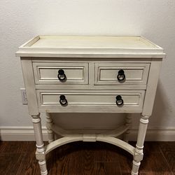 3 drawer white washed side table