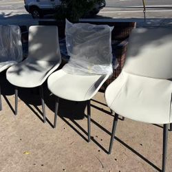 Dining Chairs Set of 4 Faux Leather for Kitchen Dining Room, Metal Leg, Upholstered Side Chair for Living Room, Light Grey