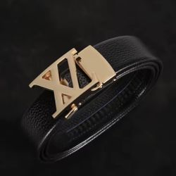 Men's multi-color light luxury business adjustable double X letter metal automatic buckle lychee pattern belt, a versatile belt