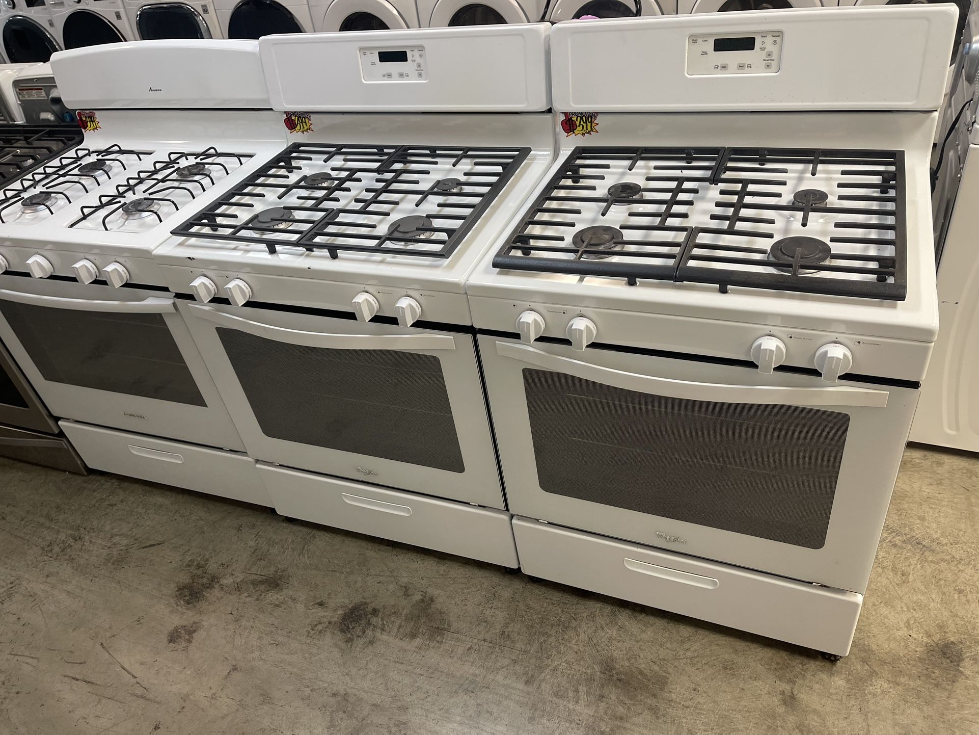 Whirlpool/ Amana Gas Stoves Color White 4 Burners 30” Inch Wide