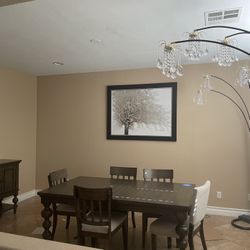 Natural Wood Dining Set – Table, 5 Chairs & Buffet Cabinet