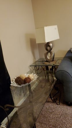 Side tables and lamp and dresser