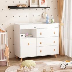 45inch Hidden Trash Storage, Nursery Dresser w/Changing Station White