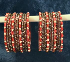 Red and Black Embellished Bangle Set