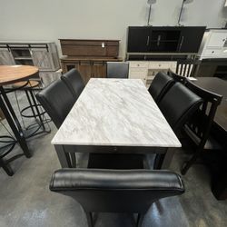7pc Dining Set w/ Marble finish 