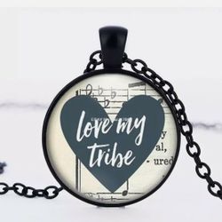 NEW Vintage Love My Tribe Glass Black Chain Pendant Necklace