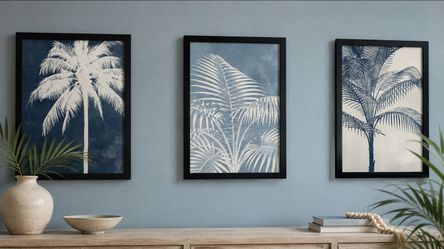 Set of 3 Framed Palm Wall Art Prints | 13x19 Tropical Palm Prints in Black Wood Frames