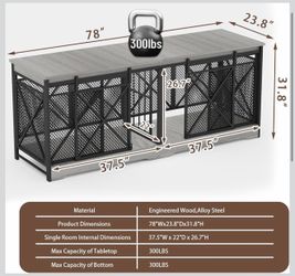 78” Double Dog Crate Furniture XXL Dog Kennel TV Stand Gray New in Box