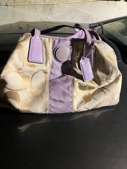 Coach Signature C Beige Purple Handbag