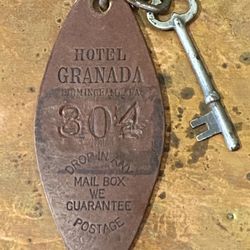 Antique Hotel Room Skeleton Key & Fob HOTEL GRANADA Birmingham Alabama