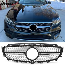 Fits 2017-2020 Benz E350 E400 E450 Diamond Style Upper Grille Gloss Black Chrome ABS