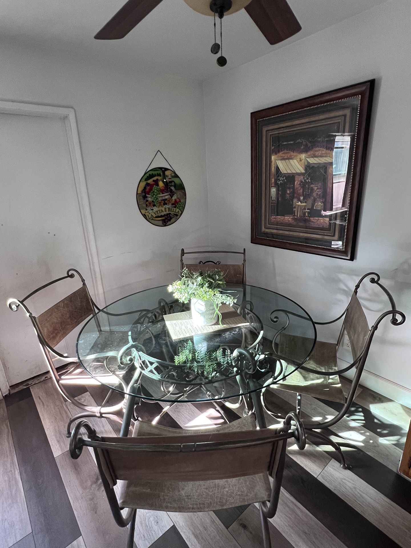 Heavy Iron Glass Table Leather Seats