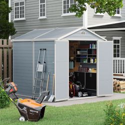 6x8 Outdoor Storage Shed, Resin Storage Shed w/Lockable Single Door & Air Vent for Backyard