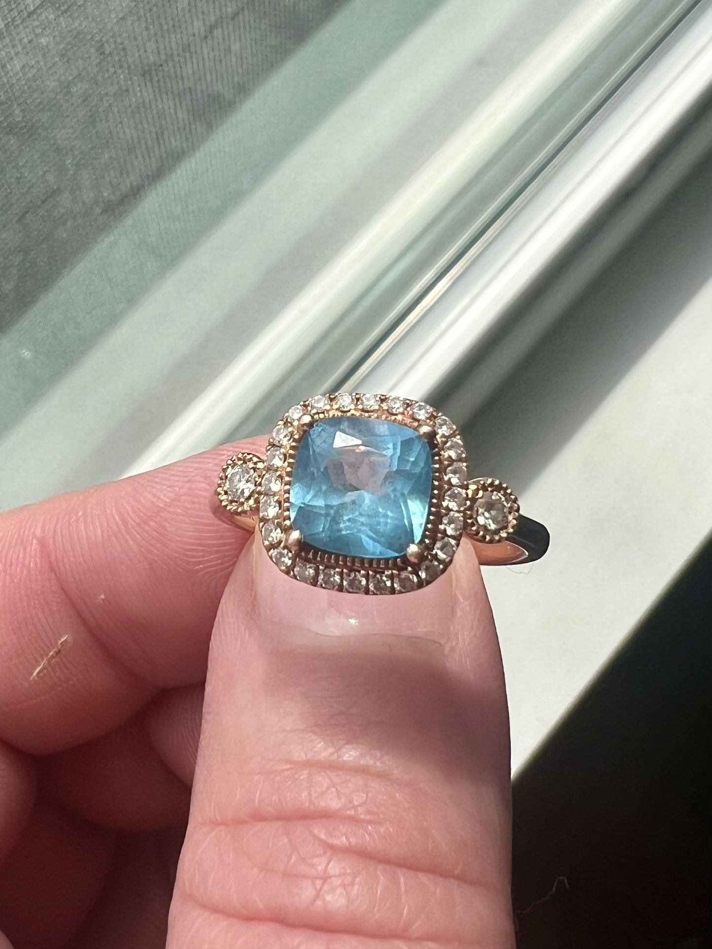 Blue Topaz, 14k Rose Gold, Size 7