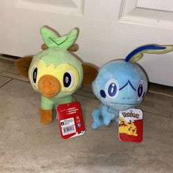 Grookey and  Sobble plushes